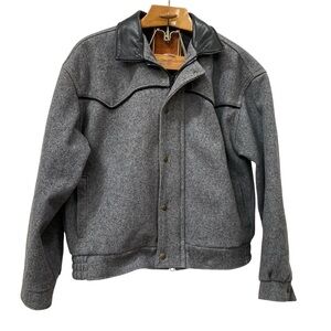 Schaefer Outfitters Bighorn Bomber Jacket Gray Wool Leather Collar Western Men M